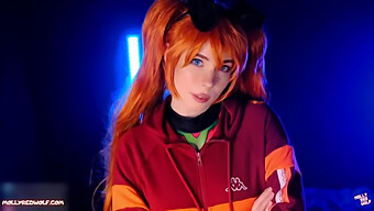 Asuka Langley Viser Frem Sine Muntlige Ferdigheter Og Creampie I En Video Med Evangelion-Tema.