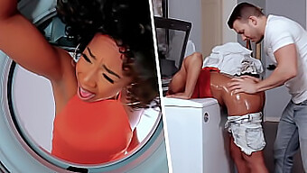 Horny girlfriend's black s-mom stuck in the washing machine - MILFED