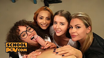 Sybil, Zlata Shine, Veronica Leal og Geisha Kyd i en hot POV dobbelt blowjob session